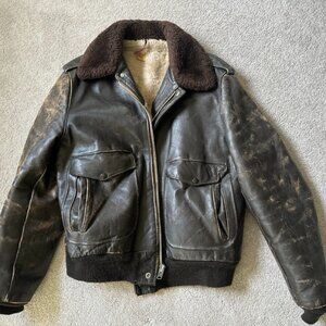 VINTAGE Brown Leather Bomber Jacket Men's 40